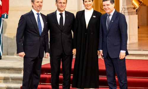 Nicușor Dan, poză cu regele și regina Danemarcei, alături de Emmanuel Macron FOTO AFP
