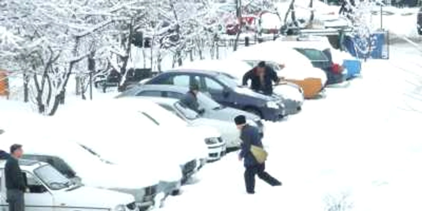 Pietrenii s-au mobilizat şi au strâns singuri zăpada de pe maşini şi din parcări pentru a putea circula