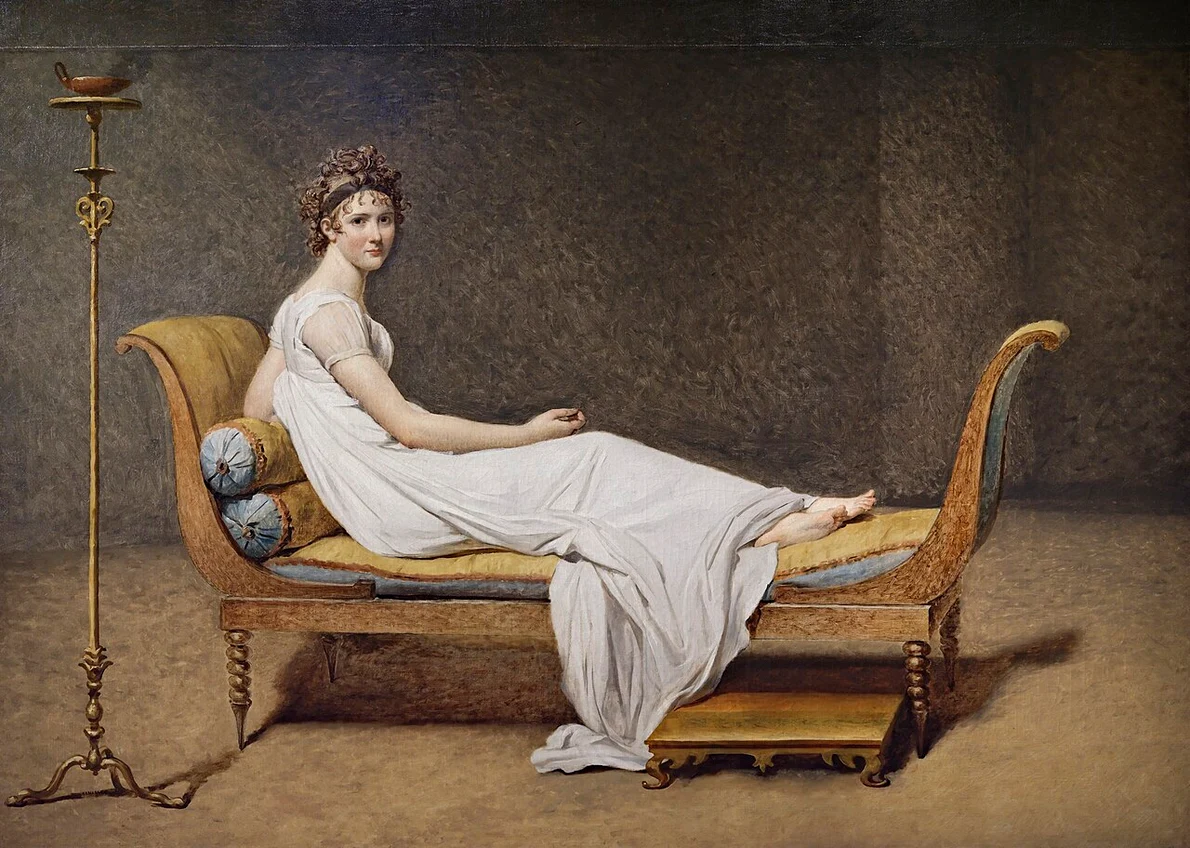 Portretul doamnei Récamier, pictat de Jacques-Louis David (1800), aflat în patrimoniul Muzeului Luvru din Paris (© Wikimedia Commons)