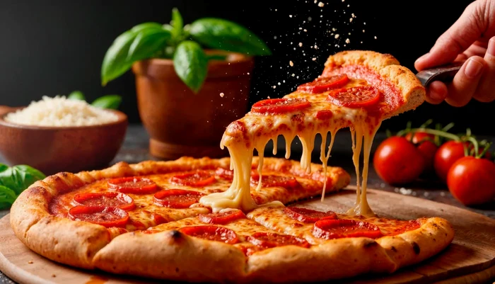 Pizza gata în 15 minute, nu necesită dospire.