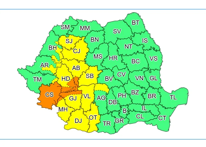 Județe vizate de avertizări. FOTO ANM
