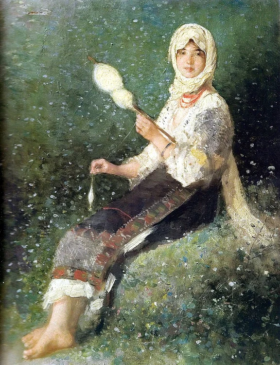 2 Nicolae Grigorescu Taranca torcand jpg jpeg