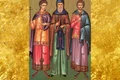 calendar ortodox 2021 2 aprilie icoana sfantul mucenic amfian sfantul cuvios tit facatorul de minuni si sfantul mucenic edesie icoana sec  xx manastirea panahrantou megara grecia doxologia jpeg