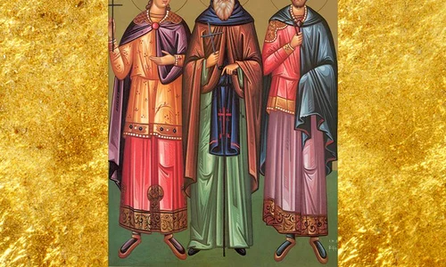 calendar ortodox 2021 2 aprilie icoana sfantul mucenic amfian sfantul cuvios tit facatorul de minuni si sfantul mucenic edesie icoana sec  xx manastirea panahrantou megara grecia doxologia jpeg