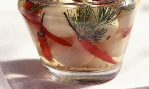 Pickled onions with chili peppers and dill jpeg