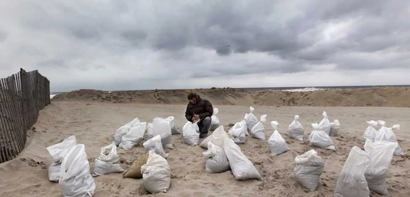 Americanii încarcă saci cu nisip, înainte de sosirea uraganului Sandy FOTO Reuters
