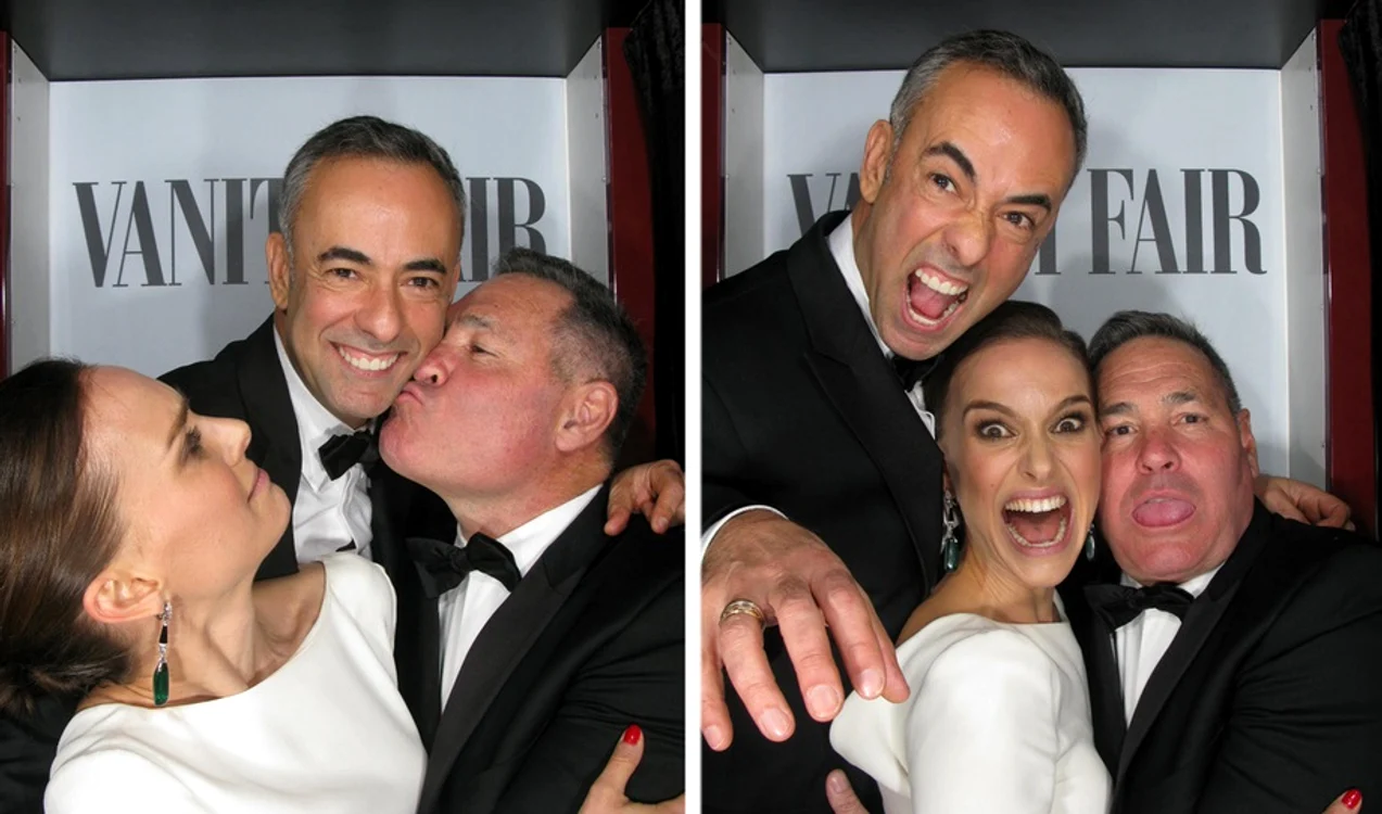 
    Natalie Portman, Francisco Costa și John DeStefano, în cabina foto de la petrecerea Vanity Fair, după Oscar 2015Foto: Vanity Fair  