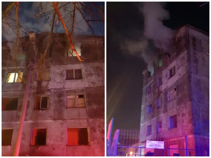 Incendiu a afectat partea superioară a blocului FOTO Adevărul