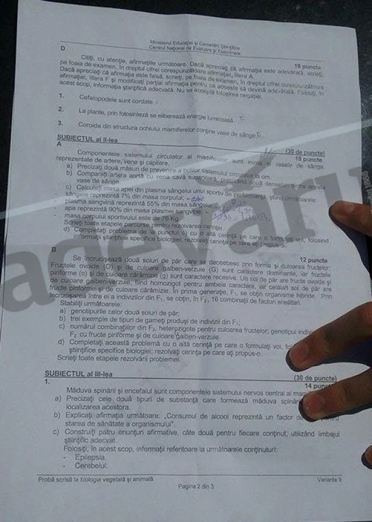 Bac 2015 subiecte Biologie vegetală şi animală- prima sesiune