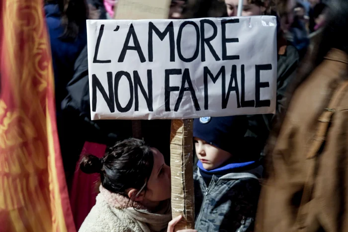 Iubirea nu face rău - mesaj la un protest în Veneția Foto Profimedia