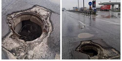 Colaj capac de canal lipsă pe Centura București - FOTO Info Trafic / Facebook 