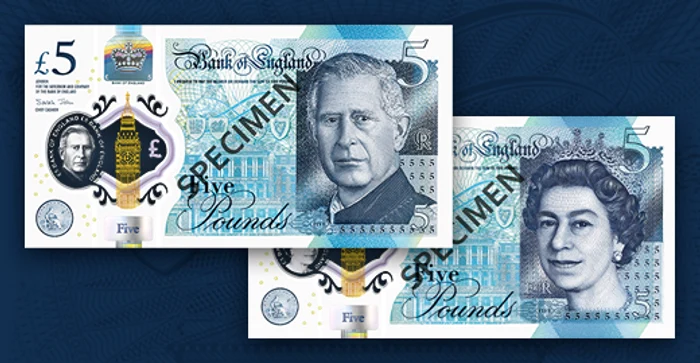 Bancnotele de 5 lire sterline. FOTO Bank of England
