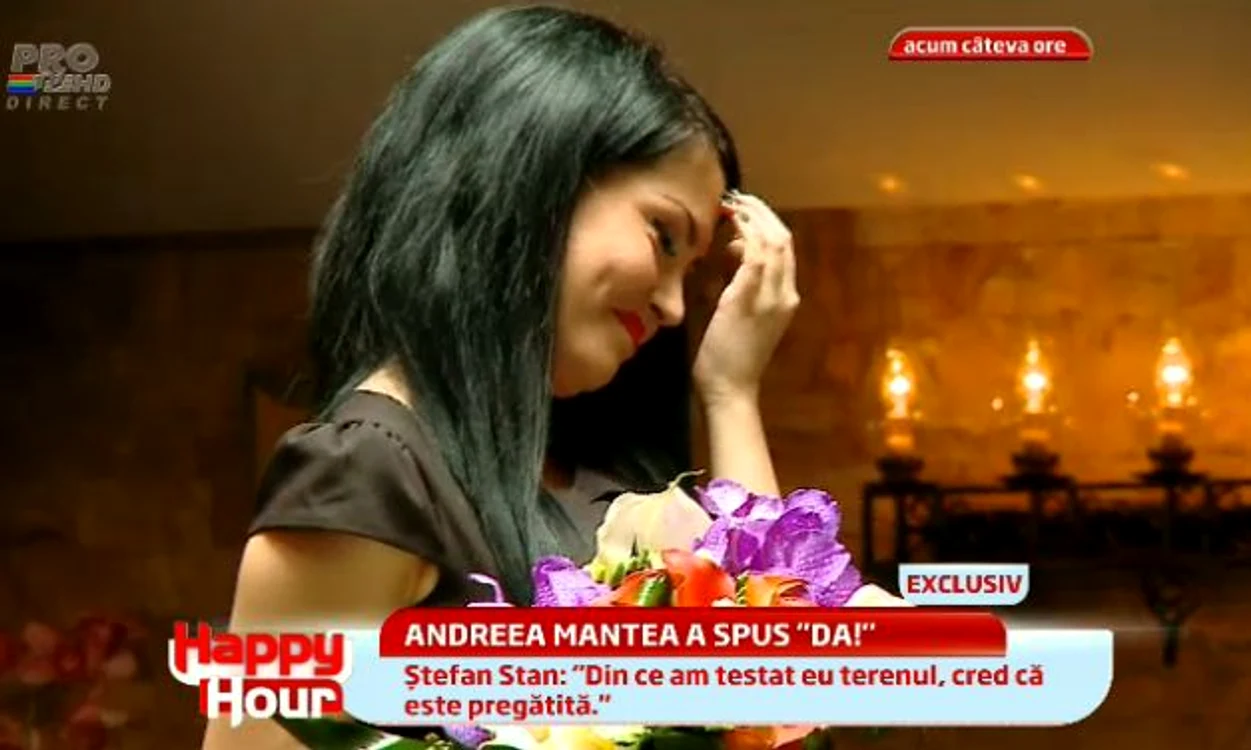 Ştefan Stan a cerut-o de soţie pe Andreea Mantea. (capturi Pro TV)