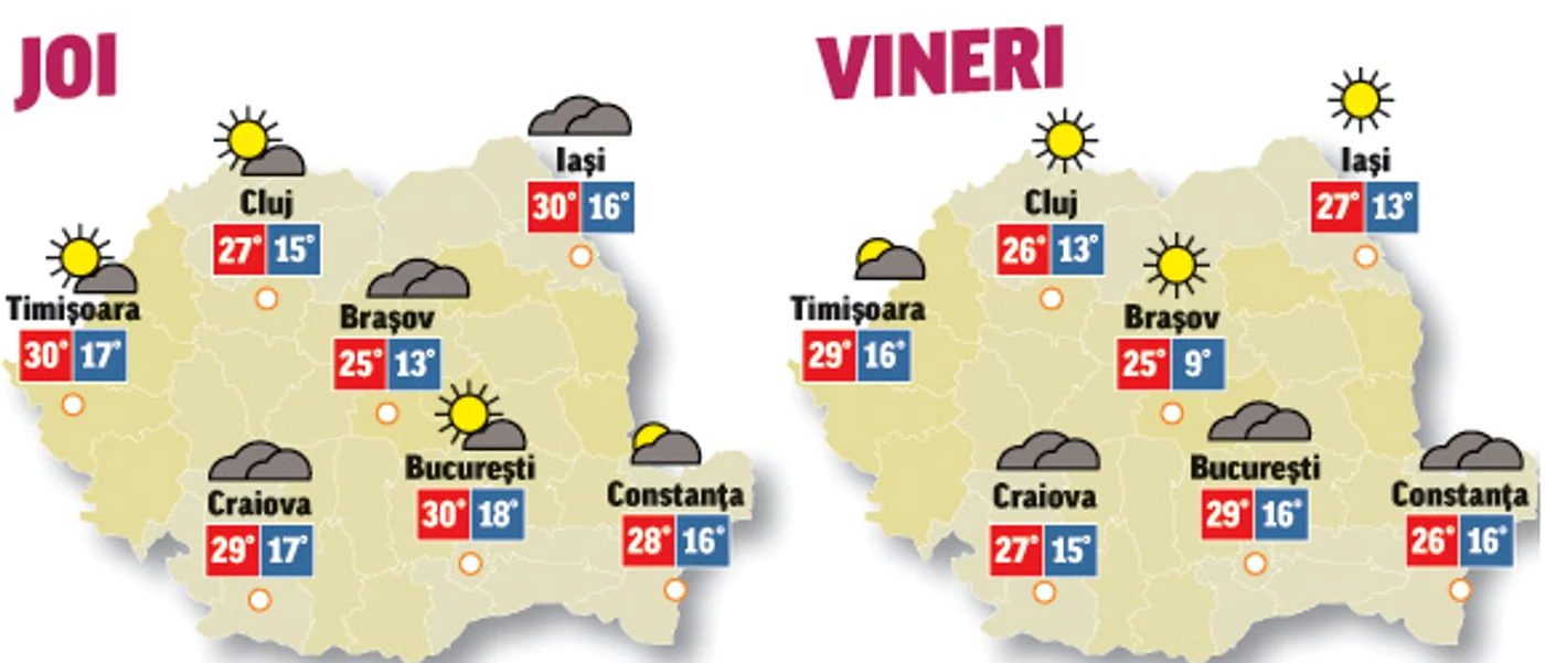 Prognoza meteo pentru următoarele două zile anunță că vremea va fi instabilă din punct de vedere termic