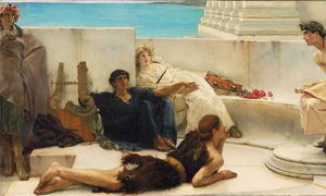 O lectură din Homer. Tablou de Lawrence Alma-Tadema, aflat în colecția Philadelphia Museum of Art (© Google Art Project / Wikimedia Commons)
