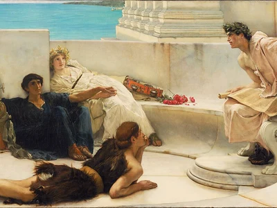 O lectură din Homer. Tablou de Lawrence Alma-Tadema, aflat în colecția Philadelphia Museum of Art (© Google Art Project / Wikimedia Commons)