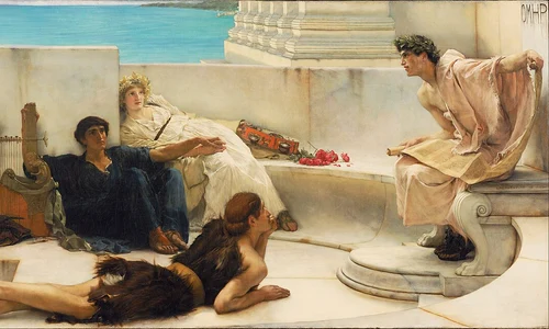 O lectură din Homer. Tablou de Lawrence Alma-Tadema, aflat în colecția Philadelphia Museum of Art (© Google Art Project / Wikimedia Commons)