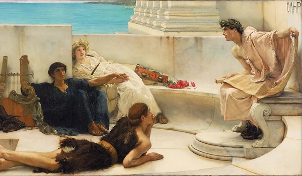 O lectură din Homer. Tablou de Lawrence Alma-Tadema, aflat în colecția Philadelphia Museum of Art (© Google Art Project / Wikimedia Commons)