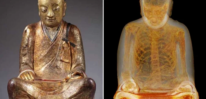 „Pe dinafară arată ca o statuie a lui Buddha. Scanările acesteia au scos la iveală că în interiorul statuetei se află mumia unui călugăr budist care ar fi trăit în jurul anului 1100“