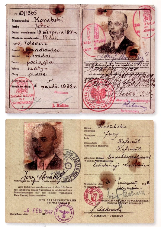 Documente false din timpul ocupaţiei,  pe numele Jerzy Korabski,  aparţinând în realitate,  generalului Komorowski
