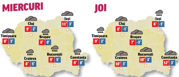 În următoarele două zile, temperaturile vor scădea ușor și precipitațiile își vor face simțită prezenta în aprope toate regiunile 