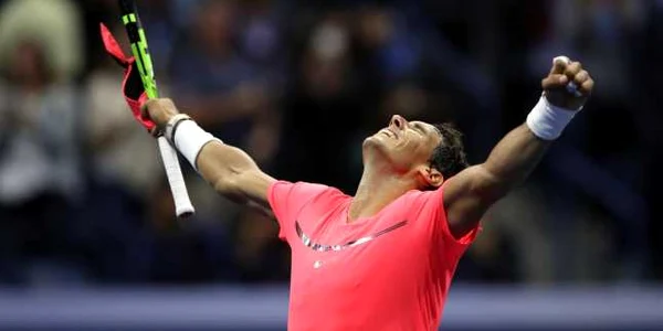 Rafael Nadal se bucură după ce l-a învins pe  Andrey Rublev în sferturile de finală de la US Open. FOTO Guliver/Gettyimages
