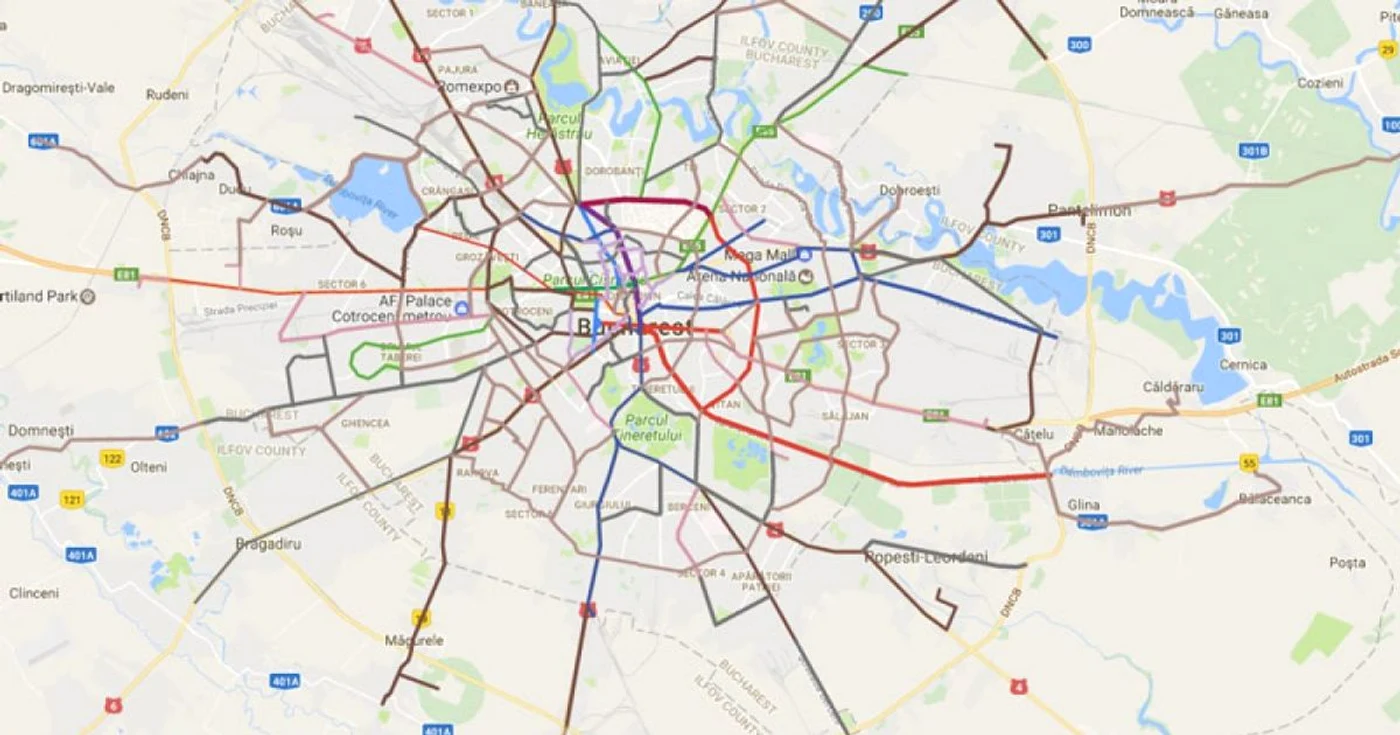 Harta retelei cu trasee pentru biciclete ce trebuie realizate până în 2030