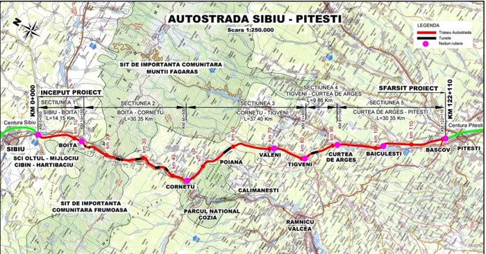 Autostrada Sibiu Pitești pe hartă Sursă Instituția Prefectului Vâlcea