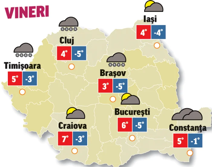 Prognoza meteo 5 februarie anunță că astăzi temperaturile vor scăde în toată țara
