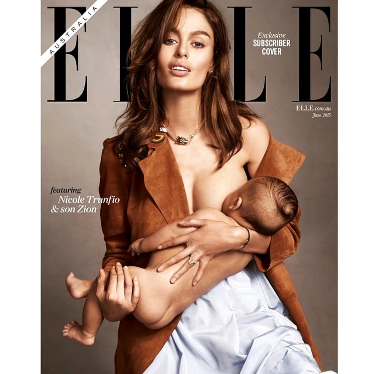 Nicole îşi alăptează fiul de patru luni pe coperta revistei
