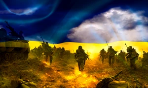 Război pe fundalul steagului ucrainean foto shutterstock jpg