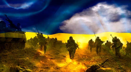 Război pe fundalul steagului ucrainean foto shutterstock jpg