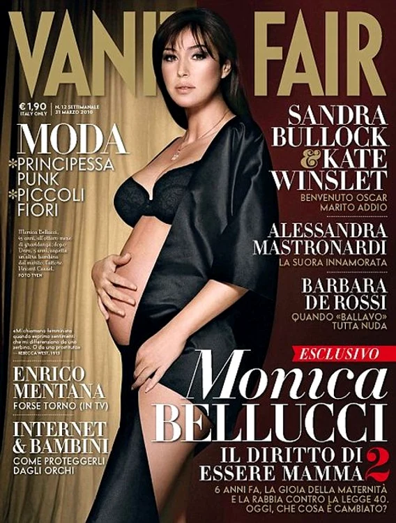 
    Monica Bellucci apare pentru a doua oară cu burtica mare pe coperta "Vanity Fair".  