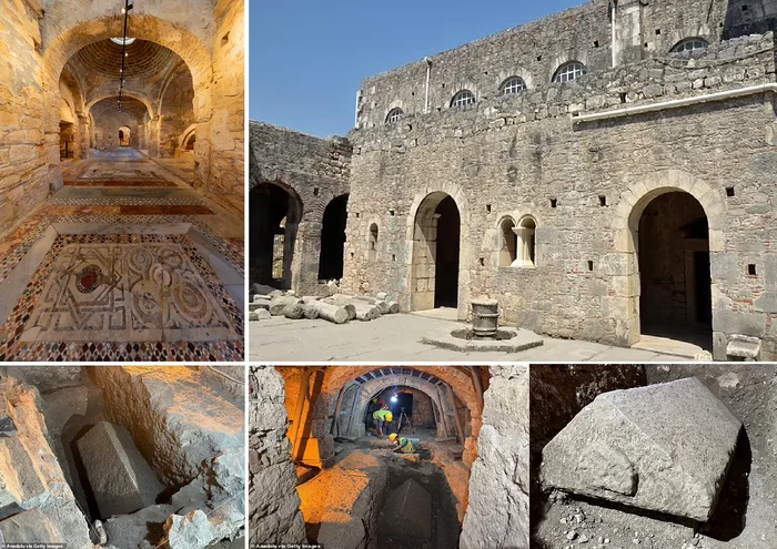 Biserica Sf Nicolae în Demre Antalya Turcia și sarcofagul Sfântului Nicolae Colaj AnadoluGettyImages