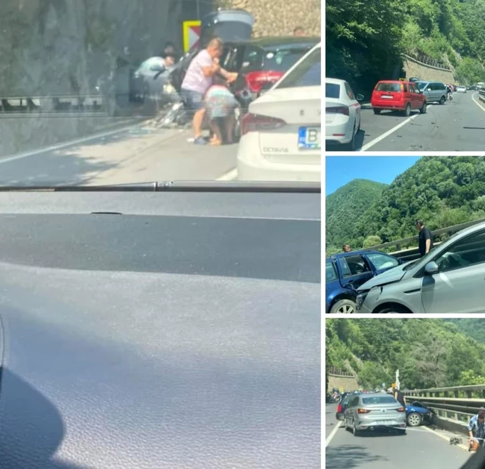 Accident pe Valea Oltului DN7-E81 la graniţa dintre Vâlcea şi Sibiu - patru maşini implicate o victimă încarcerată Foto colaj Adrian Raul