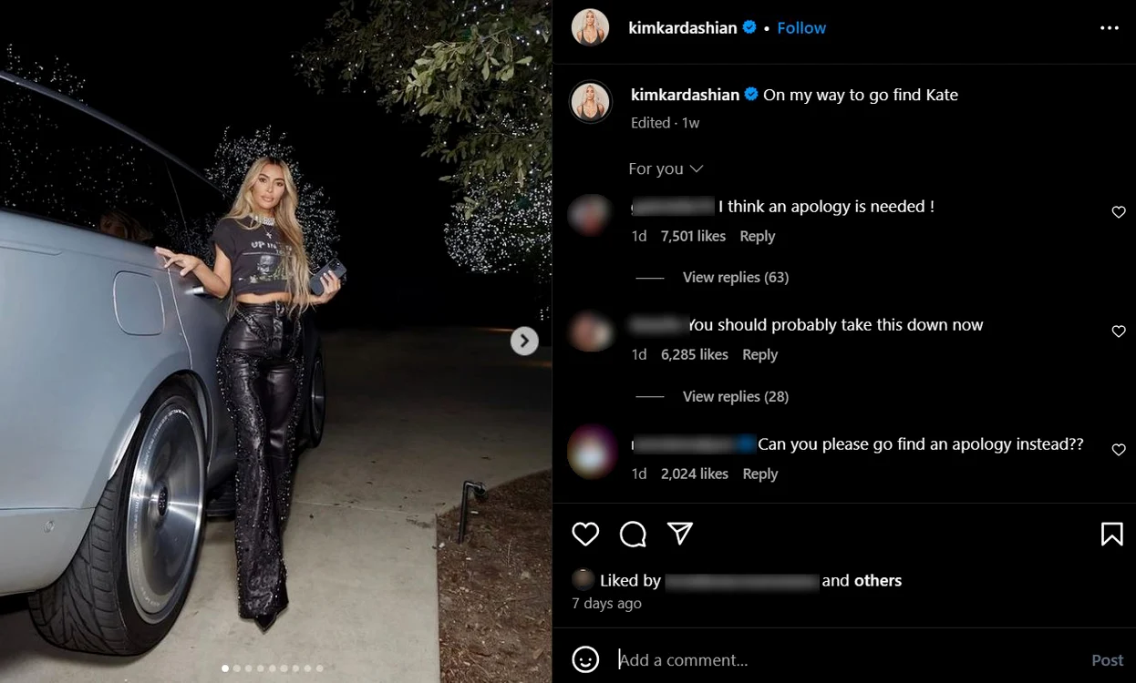 Postarea făcută de Kim pe Instagram 