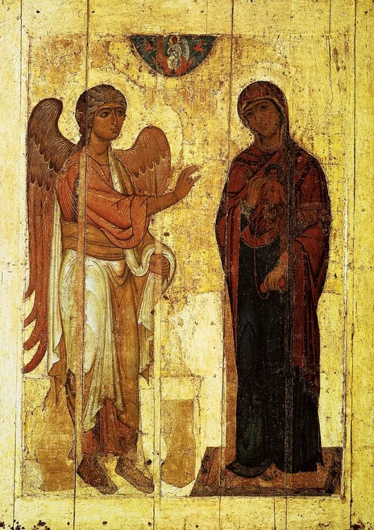 Buna Vestire de la Ustiug (secolul al XII lea, azi la Galeria Tretiakov, Moscova)