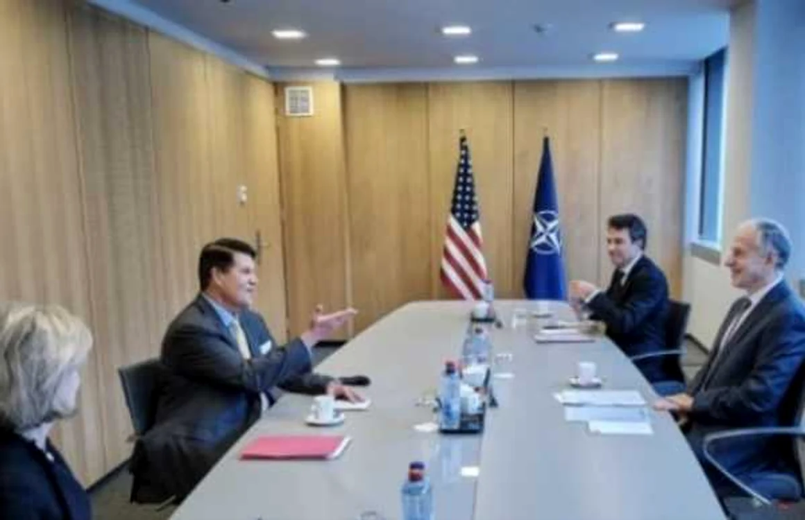 Keith Krach, adjunctul Secretarului de Stat al SUA, pentru creştere economică, energie şi mediul înconjurător, în dialog cu Mircea Geoană, secretarul general adjunct al NATO.