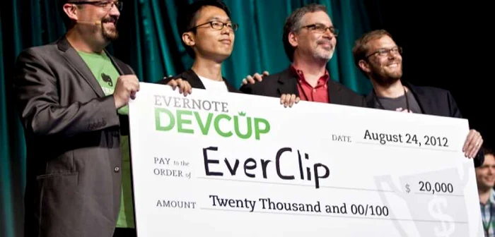 Phil Libin alături de Francis Chong, Rave Needleman, Seth Hitchings (de la stânga la dreapta) la Evernote Devcup 2012