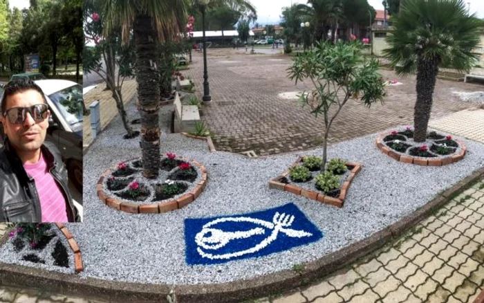 Ionel Toma (foto stânga) şi parcul de joacă pe care l-a amenajat voluntar. FOTO: Facebook