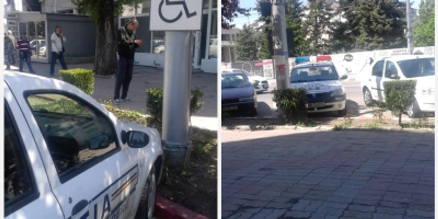 Maşină de Poliţie parcată neregulamentar, pe locul destinat persoanelor cu handicap