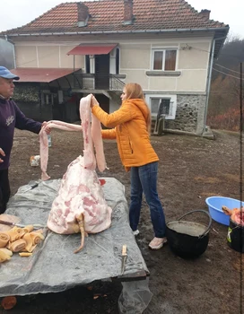 Valentina Șerban Ionescu a tăiat porcul în Argeș foto: arhiva personală 