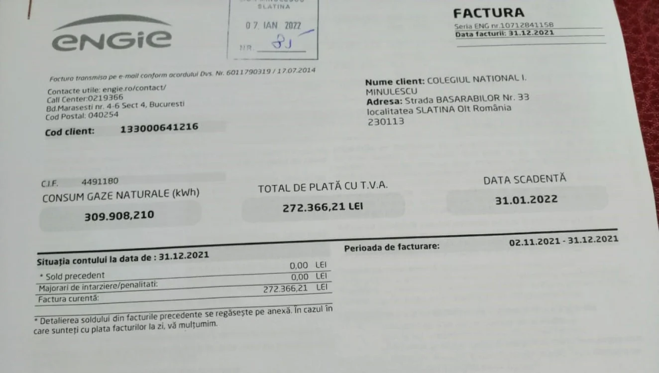 Factura primită de colegiul din Olt este mult peste cele mai pesimiste aşteptări, spune directorul Sursa FOTO: Christian Ionescu