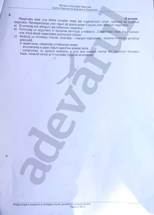 Subiectele la Biologie - Bac 2014