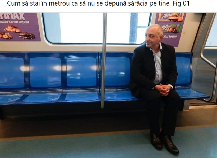 Cîrstoiu, ținta glumelor pe internet după ce s-a fotografiat în metrou: „Cum să stai fără să se depună sărăcia pe tine” 