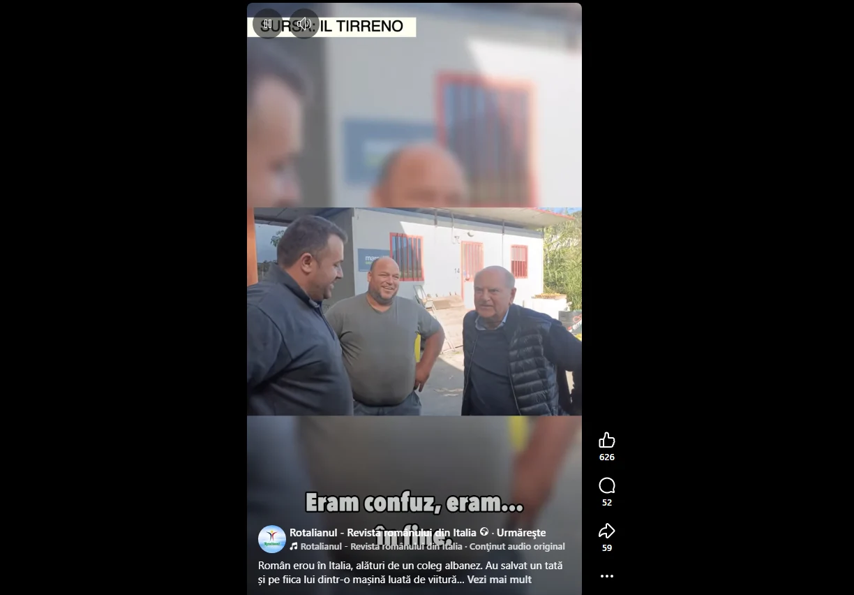 Un român, erou în Italia după ce a salvat o fată nevăzătoare și pe tatăl ei dintr-o mașină care se scufunda. „Nimeni nu sărea. Oamenii făceau fotografii și videoclipuri”