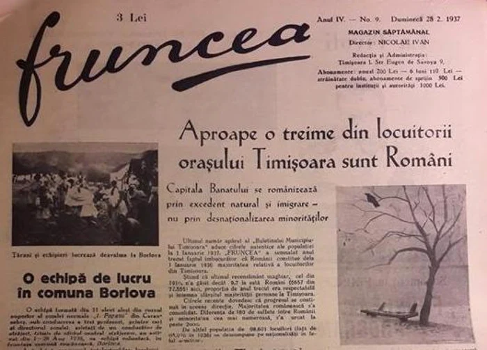 Prima pagină a ziarului "Fruncea" din 28 februarie 1937 Foto Ş.Both