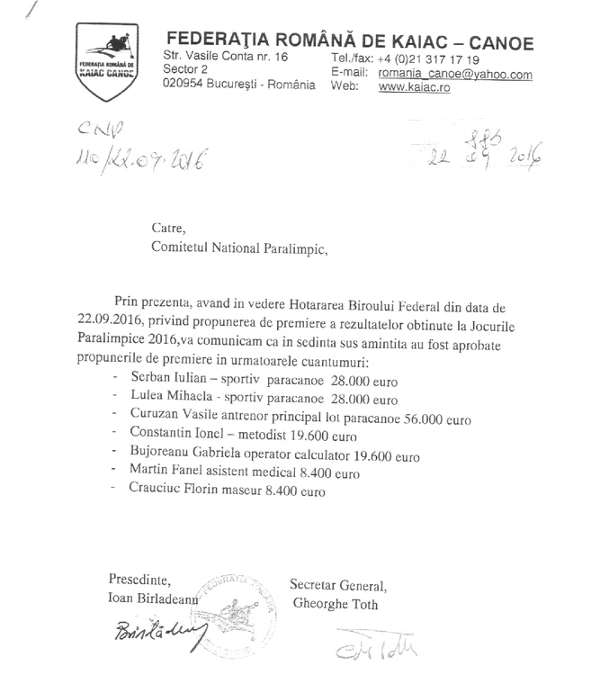 Karoly Novak nu apare pe lista hotărârea biroului federal, în schimb e în tabelul de premiere