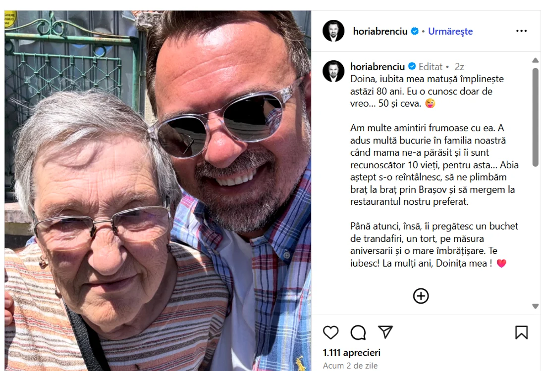 Horia Brenciu și mătușa lui, Doina - Foto: captură Instagram