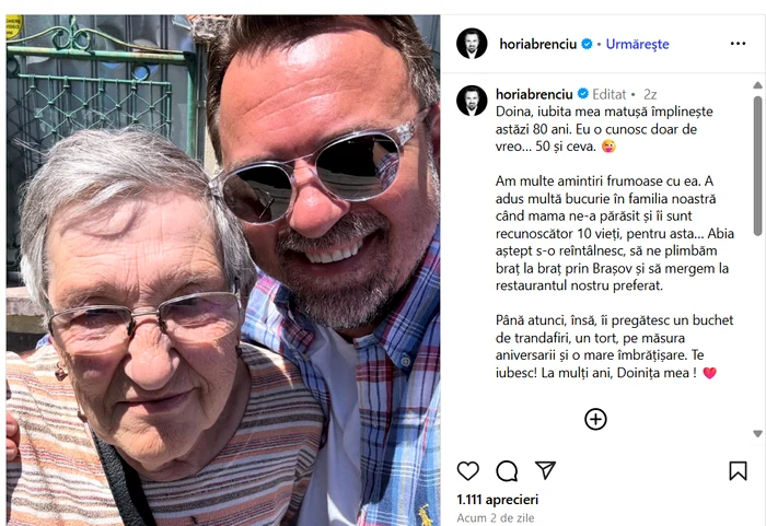 Horia Brenciu și mătușa lui, Doina - Foto: captură Instagram